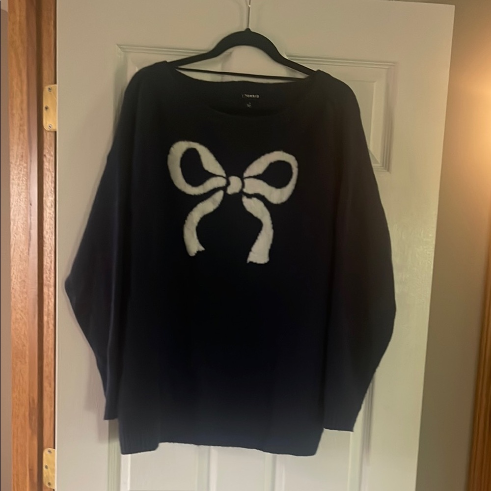 Navy Blue Sweater with White Bow Design